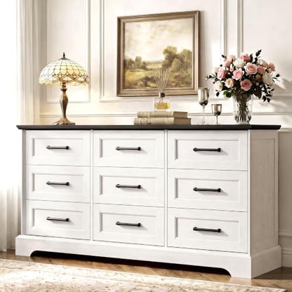 White Dresser for Bedroom, 57" 9 Drawers Dresser, view 3