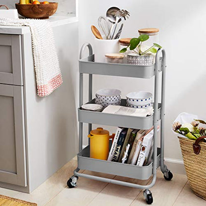 3-Tier Rolling Utility or Kitchen Cart, Lockable Wheels, Multifunctional Storage, view 3