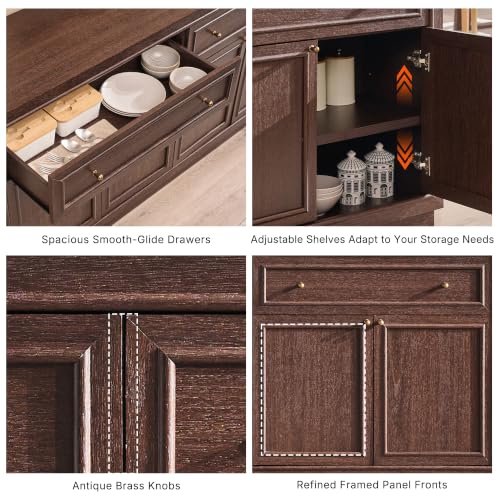 63" Modern Farmhouse Buffet Cabinet with Storage, Natural Walnut, view 7