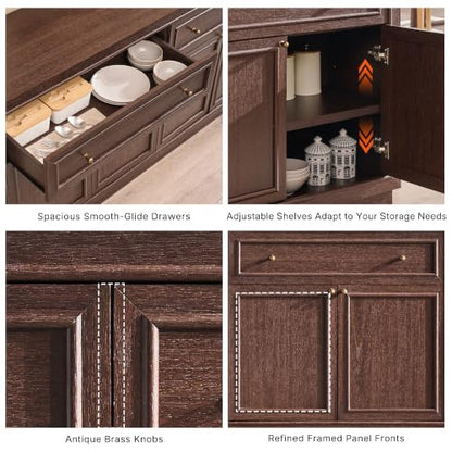 63" Modern Farmhouse Buffet Cabinet with Storage, Natural Walnut, view 7