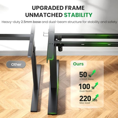 Electric Standing Desk Adjustable - 60x28 Inch Sit Stand Desk with 1 Inch Thick Tabletop, Double Beam Frame, 3 Memory Height Adjustment, Cable Management for Home Office