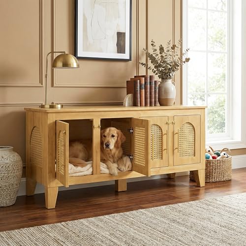 Concun Large Dog Crate Furniture with Breathable Rattan Doors, view 2