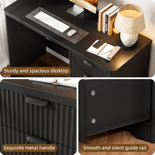 Farmhouse 47" Executive Desk with 3 Drawers, Pure Black, view 4