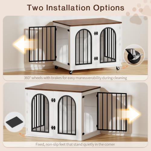 Dog Crate Furniture with Wheels - 31.5” Wooden Indoor Dog Kennel, view 7