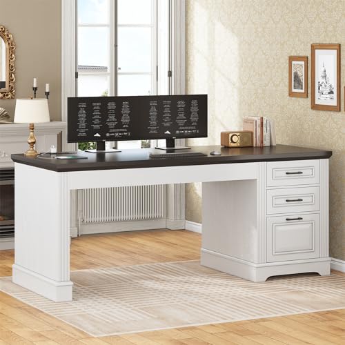 Office Desk with 3 Drawers, 55" Executive Computer Desk with Storage Drawers, view 2