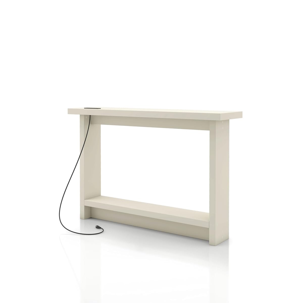Elvis 32 inch Modern Wooden Console Table with Charging Station, USB Ports and Shelf, Behind Couch Furniture for Living Room, Entryway, Foyer, Hallway, Office, Soft White