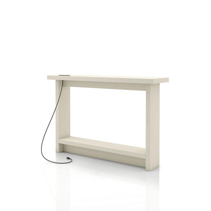 Elvis 32 inch Modern Wooden Console Table with Charging Station, USB Ports and Shelf, Behind Couch Furniture for Living Room, Entryway, Foyer, Hallway, Office, Soft White