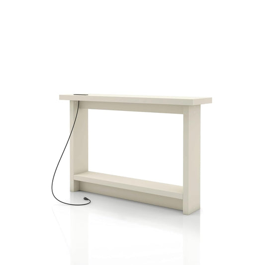 Elvis 32 inch Modern Wooden Console Table with Charging Station, USB Ports and Shelf, Behind Couch Furniture for Living Room, Entryway, Foyer, Hallway, Office, Soft White