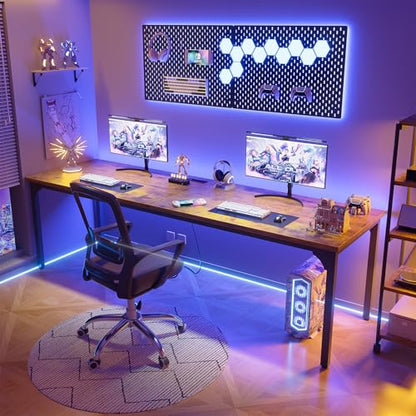 78.7 Inches 2 Person Desk with Power Outlet, Long Double Home Office Computer Desks, Large Simple Desk, Modern Study Writing Table Workstation, Large Legroom, Metal Frame, Rustic Brown
