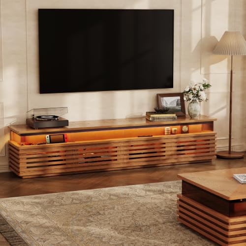 94.49'' Fully Assembled TV Stand with Adjustable LED Lights, Walnut, view 2