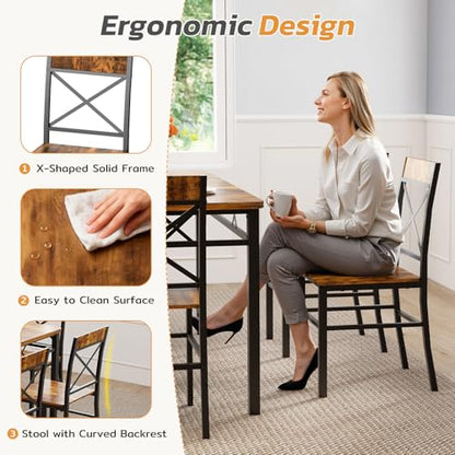 7-Piece Dining Table Set, Kitchen Table Chairs Set of 6, Dining Room Sets for 6, Farmhouse Dining Table Set with 6 X-Shaped Curved Backrest Chairs, for Kitchen & Living Room-Rustic Brown