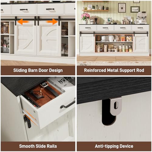 70" Large Farmhouse Tall TV Stand for 85/80/75/70 Inch TVs,4 Drawers,Multi, view 5