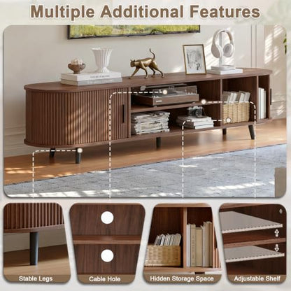 62.8" Mid Century Modern TV Stand with Fluted Sliding Doors, view 4