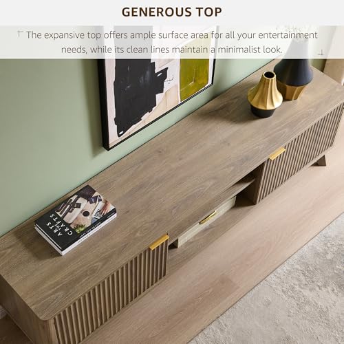 70" Mid Century Modern Fluted TV Stand w/ 2 Soft Close Door, Alder Grey, view 5