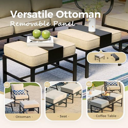Patio Furniture Set 5 pcs, Outdoor Patio Furniture, 3-Seat Sofa, 2 Swivel Chairs, 2 Ottomans and 5.75" Extra Thick Cushion, Patio Conversation Set for Garden Backyard Deck,Beige