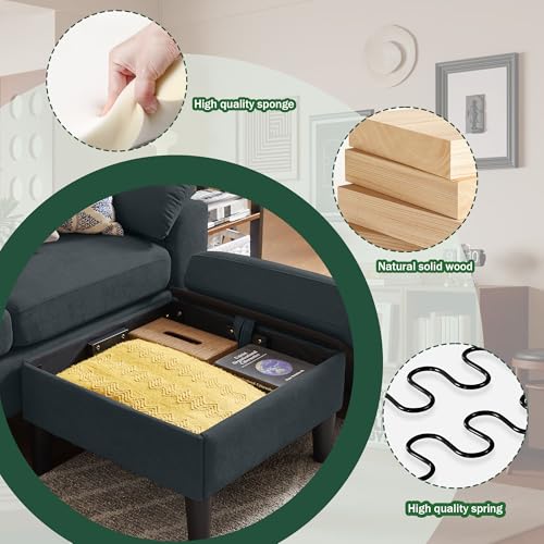 79" Convertible Sectional Sofa Set, Modern Linen Small L Shaped Couch with Reversible Ottoman and Accent Chair, 3-Seat Sofa Couches for Living Room, Office, Apartment, Dark Grey