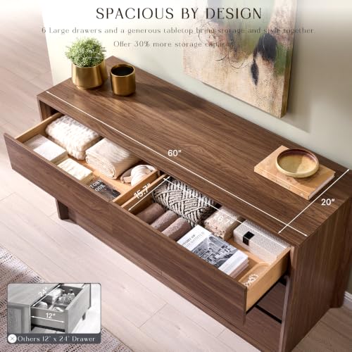 60 Inch 6 Drawer Dresser for Bedroom, 20" Depth for More Storage, view 6