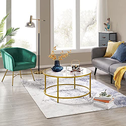 Yaheetech Coffee Table Set of 3, Round Coffee Table & 2pcs Accent End Table Easy Assembly w/Glass-Top Surface & Reinforced Frame for Living Room,Apartment,Small Space,Mustard Gold