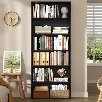 Bookshelf,6-Tier Open Bookcase and Bookshelves,6 Shelf Display Storage Shelves Floor Standing 70.6 inches Tall Bookcase for Home Office, Living Room (Black)