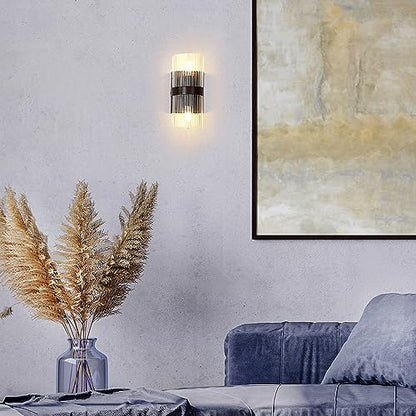 65000050 2-Light Wall Sconce, Matte Black, Ribbed Glass Shade, E12 Base Sockets, Lights for Living Room, Home Decor, Lighting, Mounted Bedside Lamp