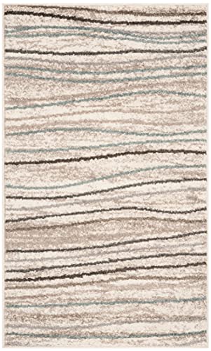 SAFAVIEH Amsterdam Collection Accent Rug - 3' x 5', Cream & Beige, Modern Stripe Wave Design, Non-Shedding & Easy Care, Ideal for High Traffic Areas in Entryway, Living Room, Bedroom (AMS111A)