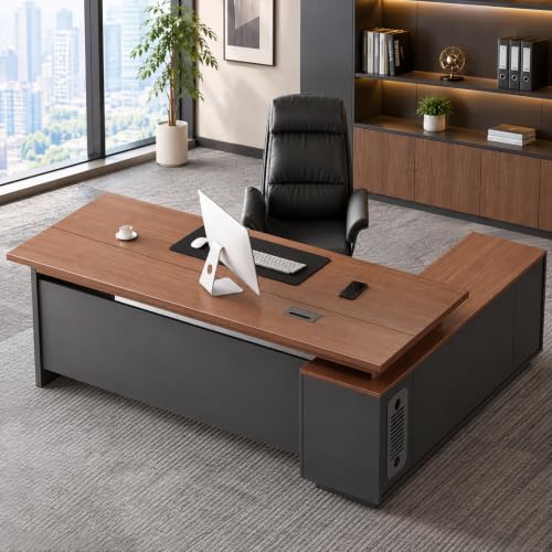 63" L-Shaped Executive Desk with Drawers, Office Desk with Storage, view 2