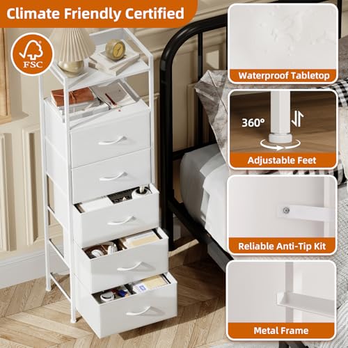 White Tall Dresser for Bedroom with 5 Drawers, Tall Nightstand, view 7