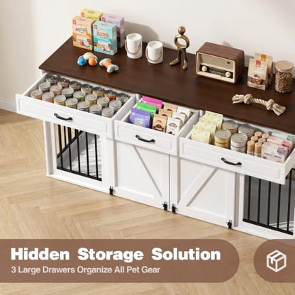 Double Dog Crate Furniture, 71" TV Stand Kennel for 2 Dogs, view 5