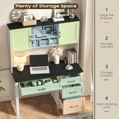 Farmhouse Executive Desk with 4 Drawers and Storage Cabinet, view 5