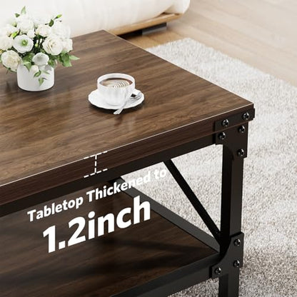 Rectangle Coffee Tables for Living Room, Wood Rectangular Coffee Table, 2 Tier Dark Brown Modern Center Table with Thickened Tabletop and Metal Frame, 40 inch Long (Walnut)
