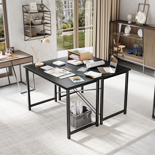 44 Inch Computer Office Desk for Small Spaces, Writing Gaming Work Desk Modern Study Table with Metal Frame Home Bedroom, Black