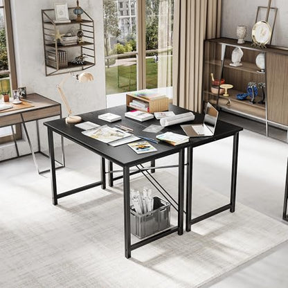 44 Inch Computer Office Desk for Small Spaces, Writing Gaming Work Desk Modern Study Table with Metal Frame Home Bedroom, Black