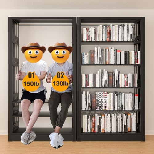 5-Tier Expandable Metal Bookshelf, 69" H x 36" W Heavy Duty Black Bookcase, Adjustable Storage Shelves, 280lbs Per Layer Capacity for Living Room Office Bedroom
