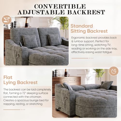 60” Loveseat Chaise Lounge Chair with Ottoman, view 6