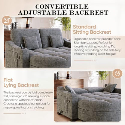 60” Loveseat Chaise Lounge Chair with Ottoman, view 6