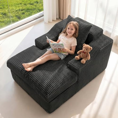 Oversized Chaise Lounge Chair Indoor,Boneless Reading Chair with Pillow, view 2