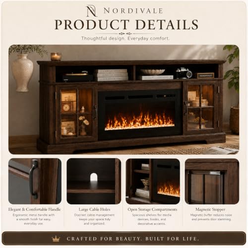 70" Farmhouse Fireplace TV Stand for TVs up to 80", view 5