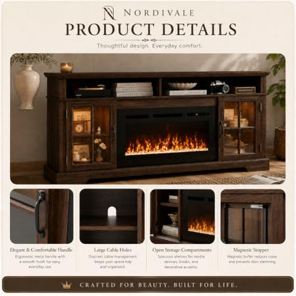 70" Farmhouse Fireplace TV Stand for TVs up to 80", view 5