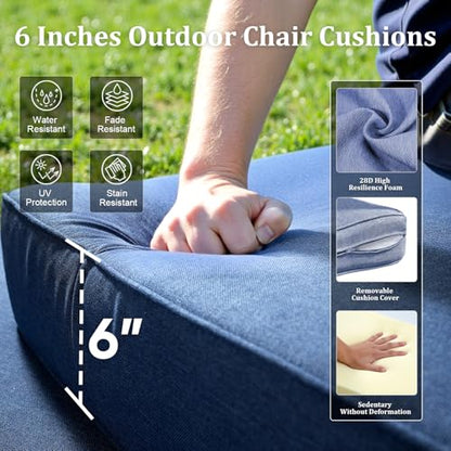 Luxury High Back Patio Furniture Set with 6-Inch Thick Cushions, 6-Pieces Outdoor Furniture with Swivel Chairs &Side Table, Wicker Conversation Set for Porch, Balcony, Deck and Yard, Grey/Blue