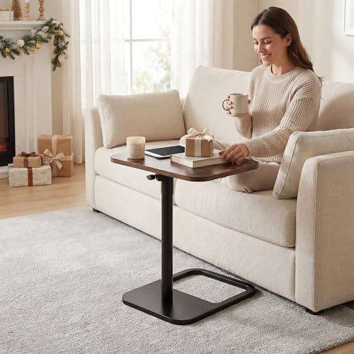 360° Swivel Sofa Tray Table for Couch Arm - Height Adjustable Rotatable End Table for Bed or Chair with Phone & Tablet Slots, TV Tray Table, Side Table Tray for Small Spaces（Rich）