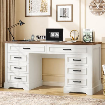 58" Executive Desk with 7 Drawers, Large Computer Desk with Charging Station, view 4