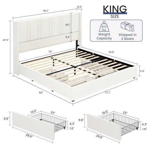 King Size Storage Platform Bed Frame, White, view 3
