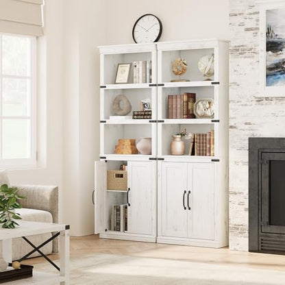 GAOMON Farmhouse Bookcases with Doors, 5 Tier Bookshelf with Storage, 70 inch Tall Bookshelf and Bookcase, Wooden Storage Cabinet for Living Room, Home, Office, Bedroom (White)