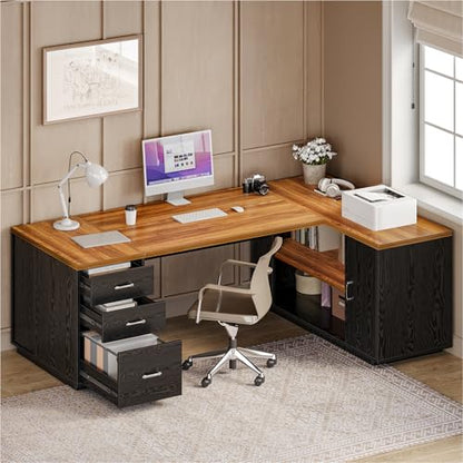 87-Inch Modern Executive Desk with File Cabinet, view 5