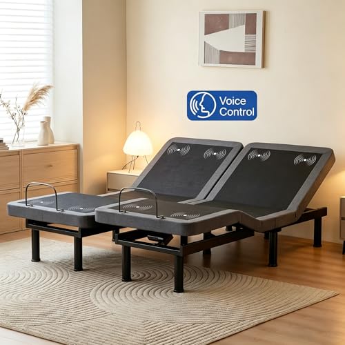 Adjustable bed frame with grey memory foam mattress, inclines, lights, anti-snore, view 3
