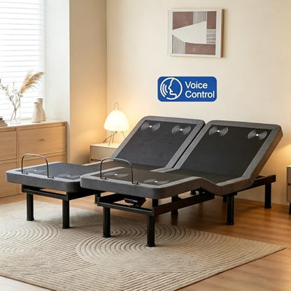 Adjustable bed frame with grey memory foam mattress, inclines, lights, anti-snore, view 3