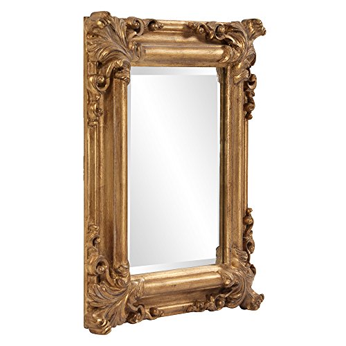 Edwin Hanging Rectangular Wall Mirror, Rustic Antique Gold Framed Decorative Accent Mirror for Living Room or Bedroom with Elegant Embellished Design, 19 x 23 Inch