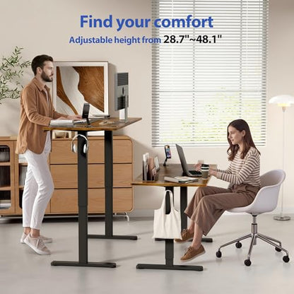 Height Adjustable Electric Standing Desk, 55 x 24 Inches Memory Home Office Sit Stand up Desk with Phone Holder and USB Charging Port, Rustic Brown