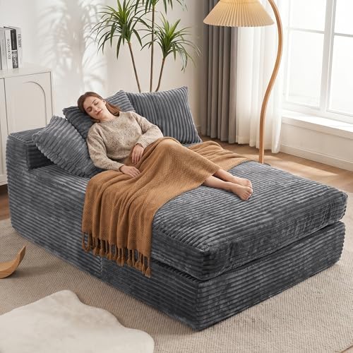 Oversized Gray Cloud Sofa with Corduroy Arms, view 2