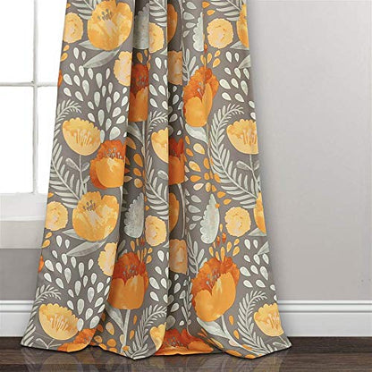 x 52” Yellow and Gray Poppy Garden Curtains Light Filtering Window Set for Living, Dining, Bedroom, 95 in L Panel Pair, Yellow & Gray